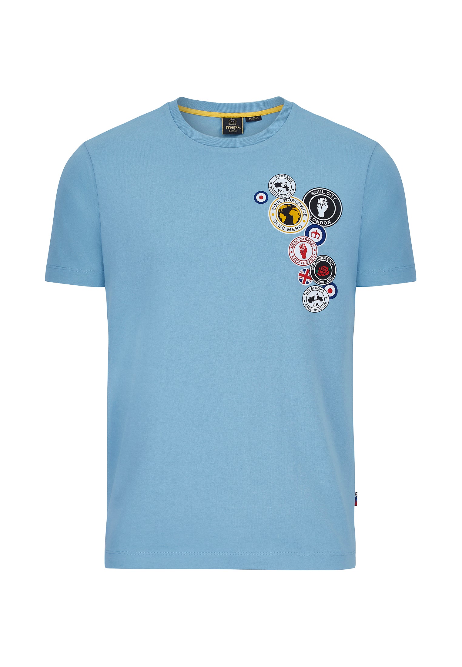 colour_Dust Blue|Badges Graphic Print T-Shirt by Merc London