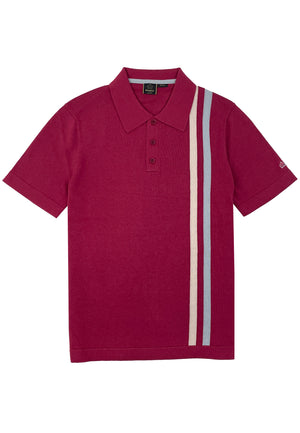 colour_Washed Red|Striped Knitted Polo Shirt