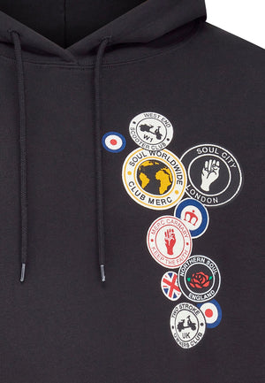 colour_Black|Badged Printed Hoodie with cords