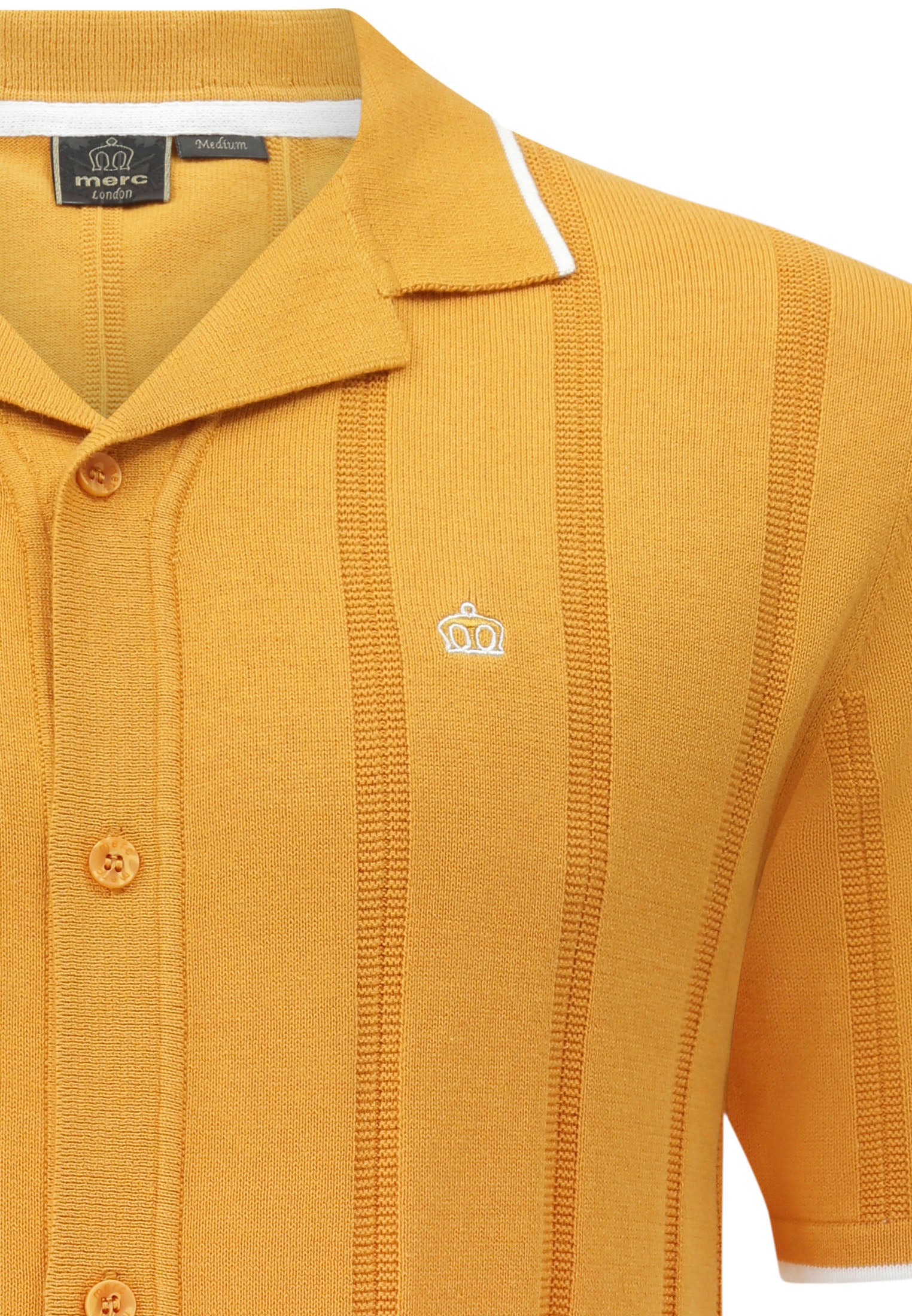 colour_Ochre|Camp Collar Knitted Polo Shirt in Yellow by Merc