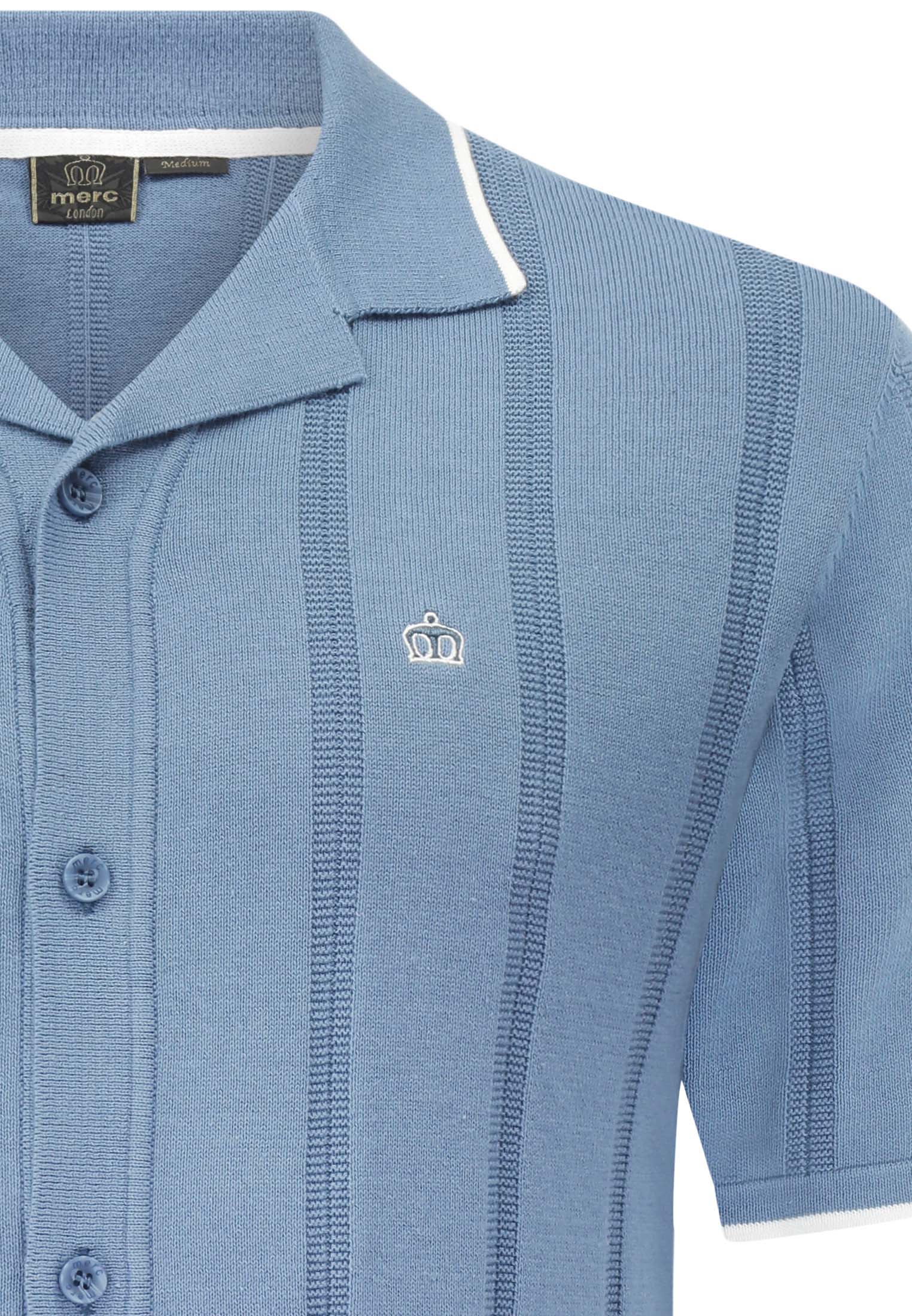 colour_Vintage Blue|Camp Collar Knitted Polo Shirt in Blue by Merc