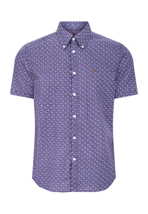 colour_Navy|Blue Geometric Print Short Sleeve Shirt by Merc 