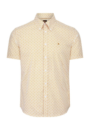 colour_Ochre|Blue Geometric Print Short Sleeve Shirt by Merc 