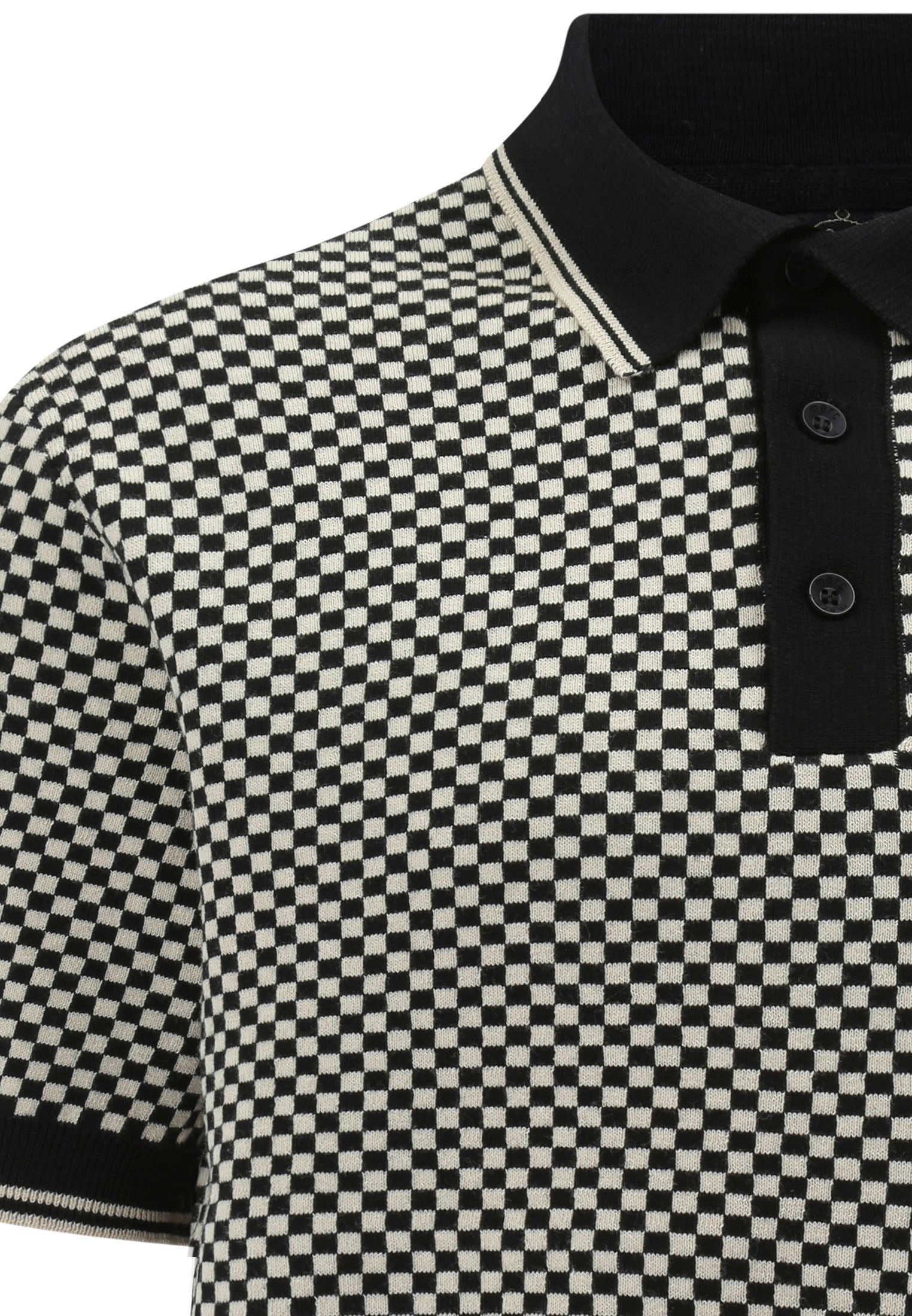 colour_Black|Check Knitted Polo Shirt by Merc