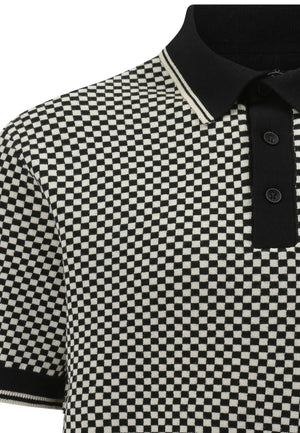 colour_Black|Check Knitted Polo Shirt by Merc