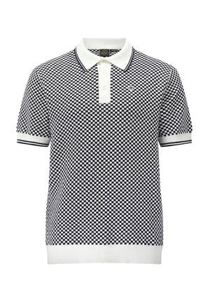 colour_Vanilla|Check Knitted Polo Shirt by Merc