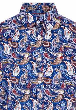 colour_Navy|Short Sleeve Paisley Printed Shirt by Merc 