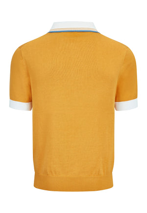 colour_Ochre|Pointelle Knitted Polo Shirt by Merc