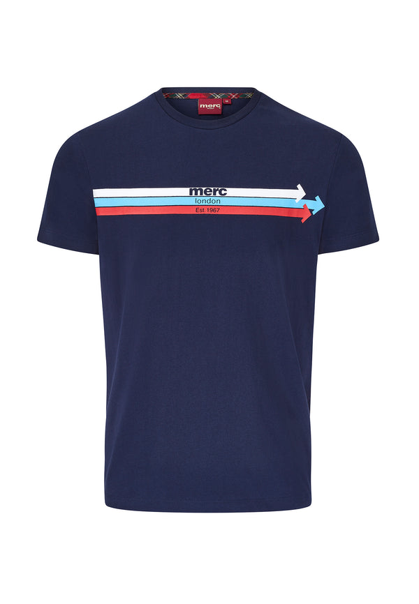 colour_Navy|Right Arrows Print Merc London T-Shirt in Dark Blue