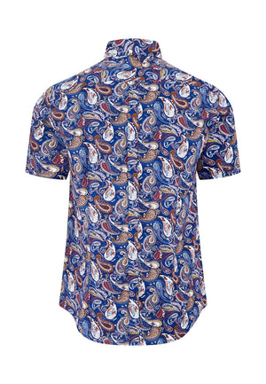 colour_Navy|Short Sleeve Paisley Printed Shirt by Merc 