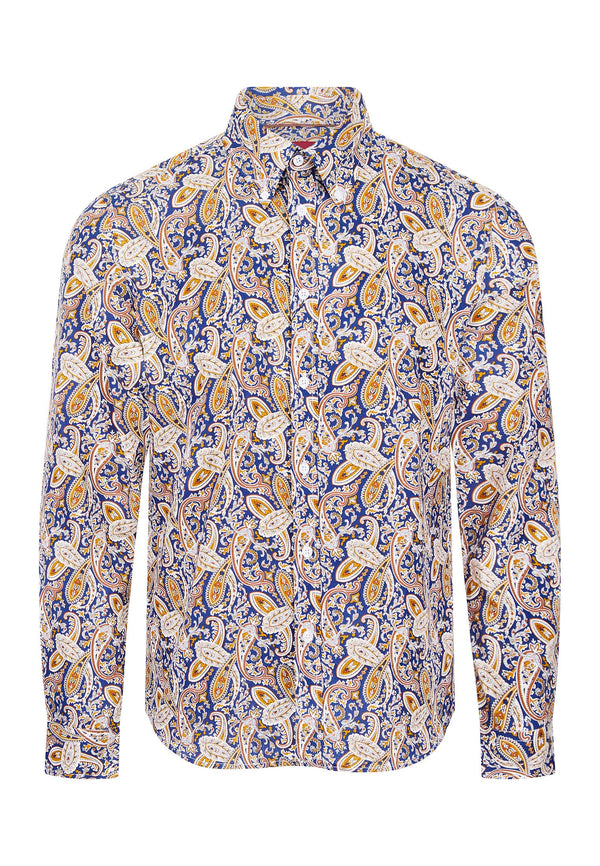 colour_Navy|Long Sleeve Paisley Printed Shirt by Merc 