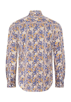 colour_Navy|Long Sleeve Paisley Printed Shirt by Merc 