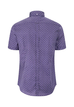 colour_Navy|Blue Geometric Print Short Sleeve Shirt by Merc 