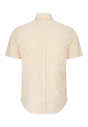 colour_Ochre|Blue Geometric Print Short Sleeve Shirt by Merc 