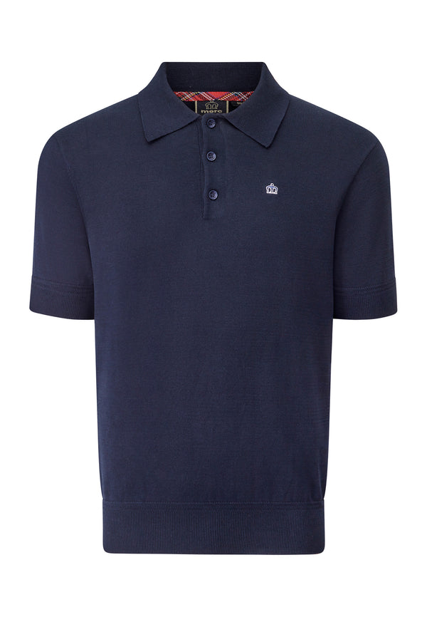 colour_Navy|Super Soft Knitted Polo Shirt In Dark Blue by Merc