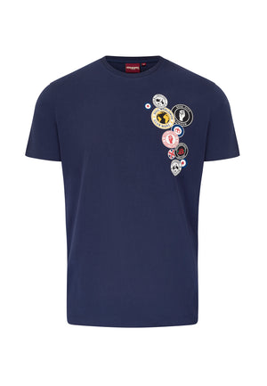 colour_Navy|Badges Graphic Print T-Shirt by Merc London