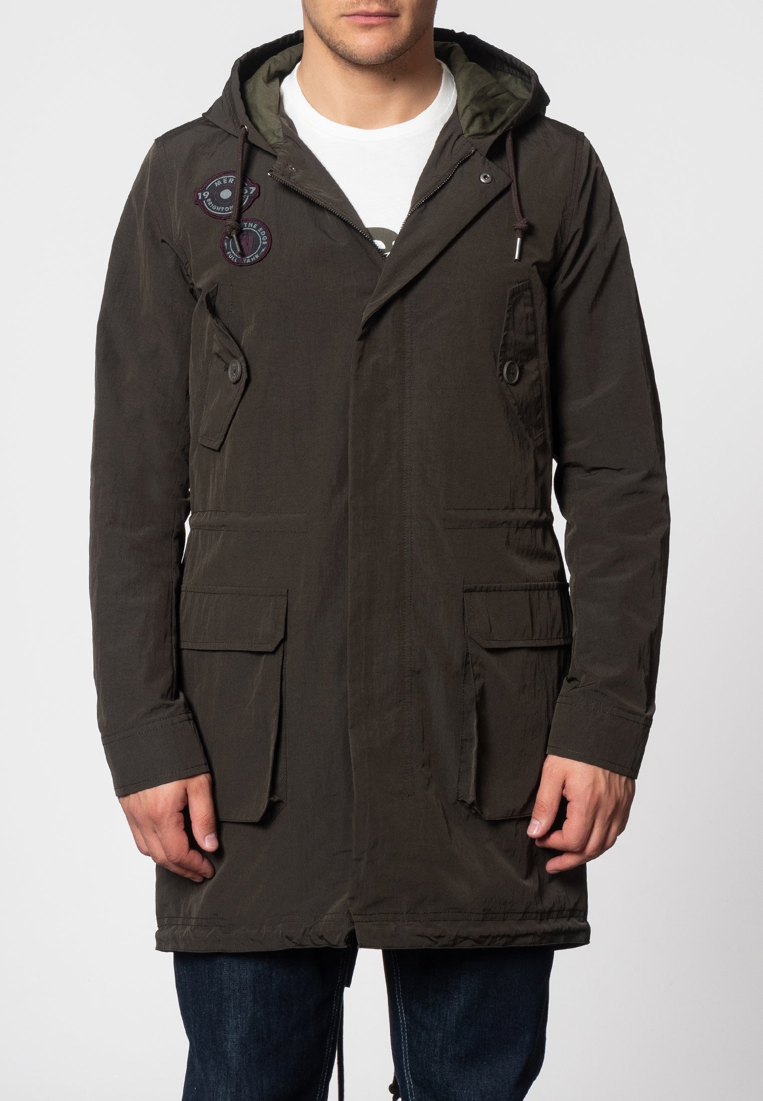colour_Dark Khaki|Merc London Defoe Parka with Badges