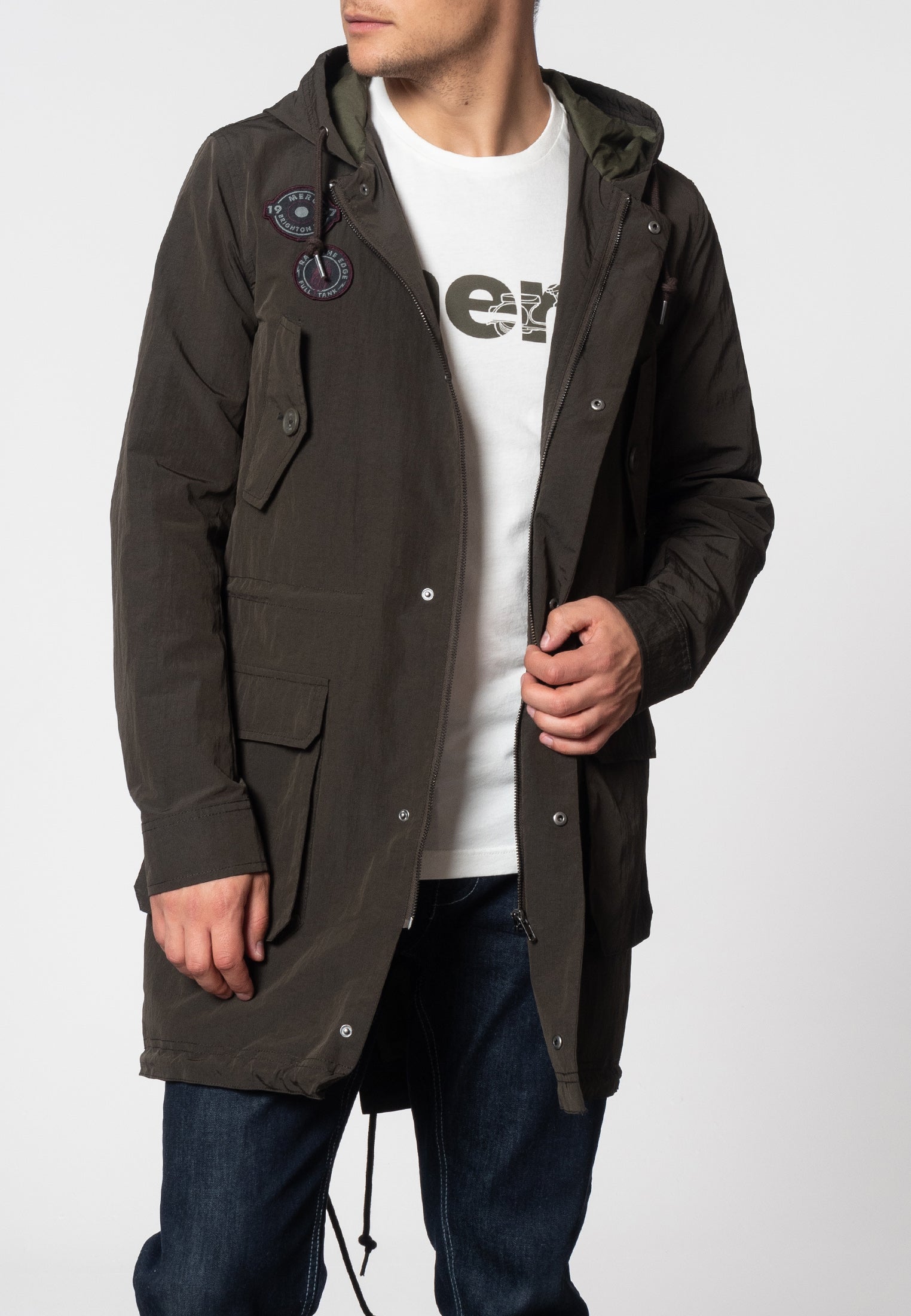 colour_Dark Khaki|Merc London Defoe Parka with Badges
