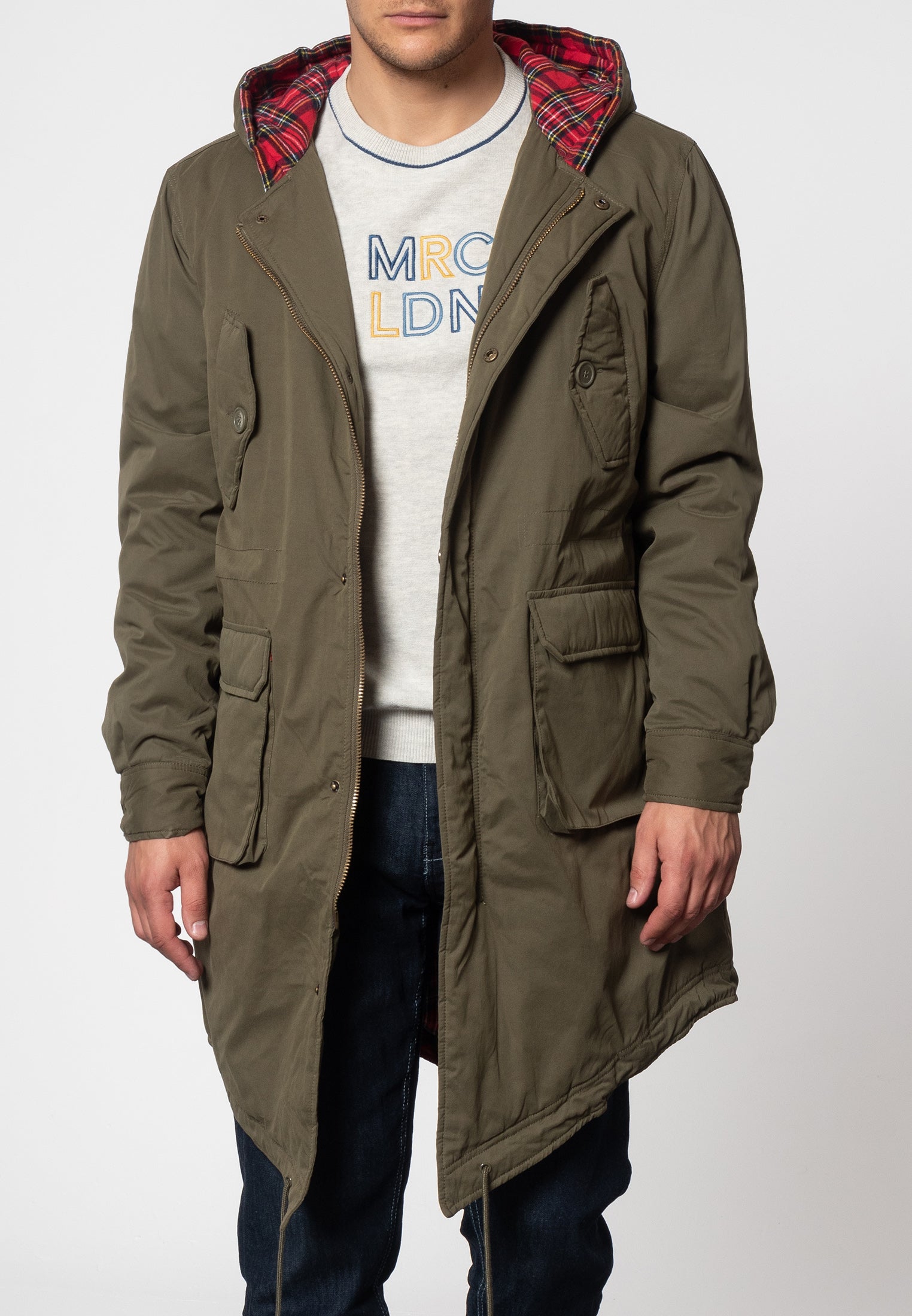 CHAQUETA PARKA PARA HOMBRE MERC LONDON CLÁSICA COLA DE PESCADO MOD TOBIAS -  VERDE