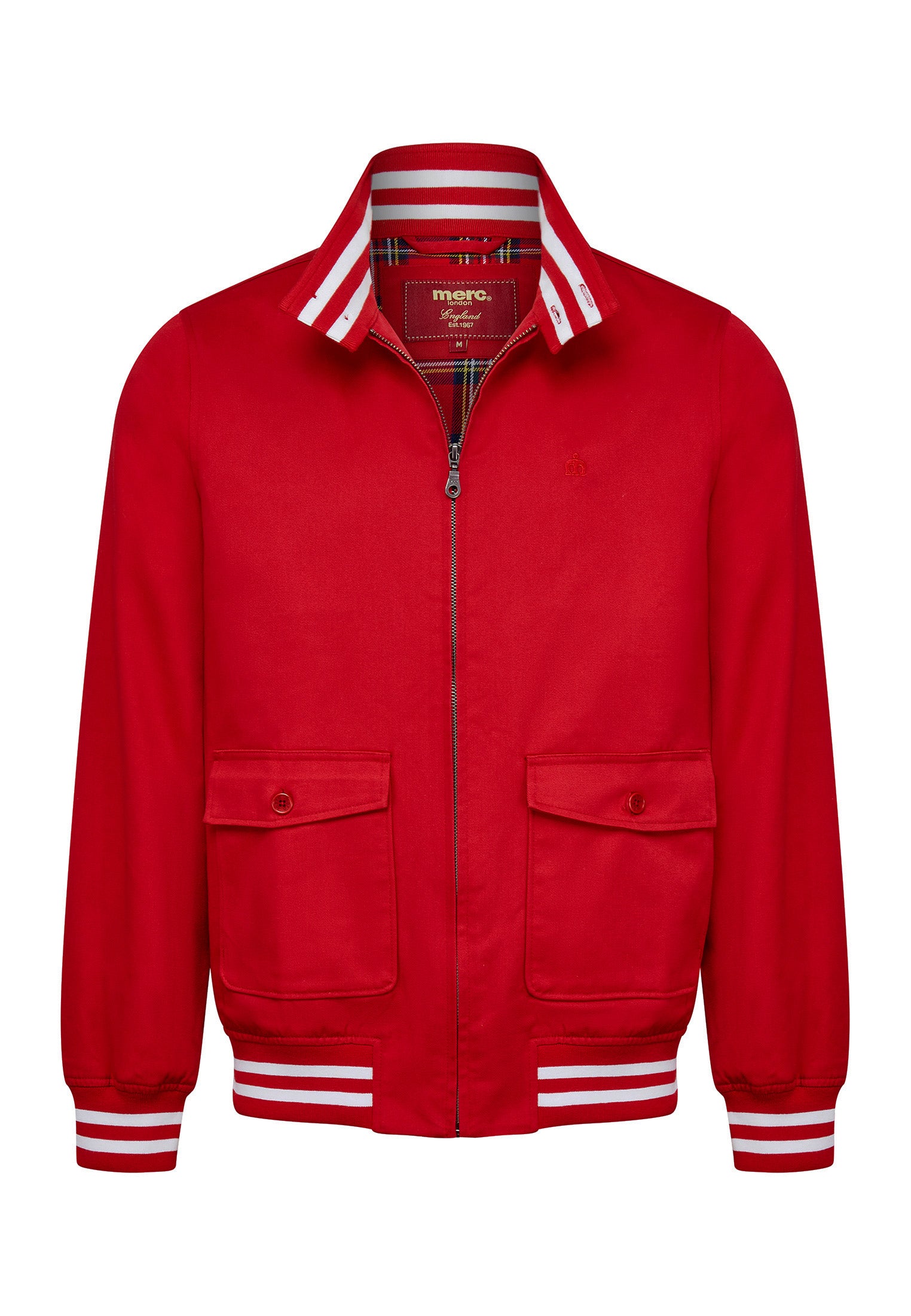 colour_Deep Red|Dunston Tipping Details Harringon Jacket in Red - Merc London