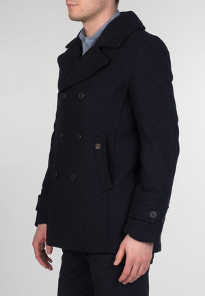 colour_Dark Navy|Doyle Pea Coat - Merc London