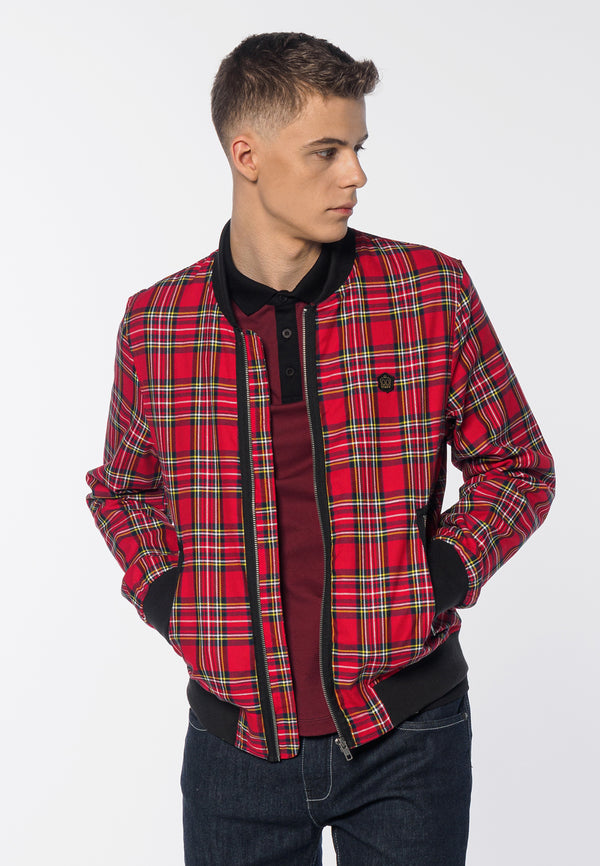 colour_Red|Ainslie Tartan Bomber Jacket - Merc London