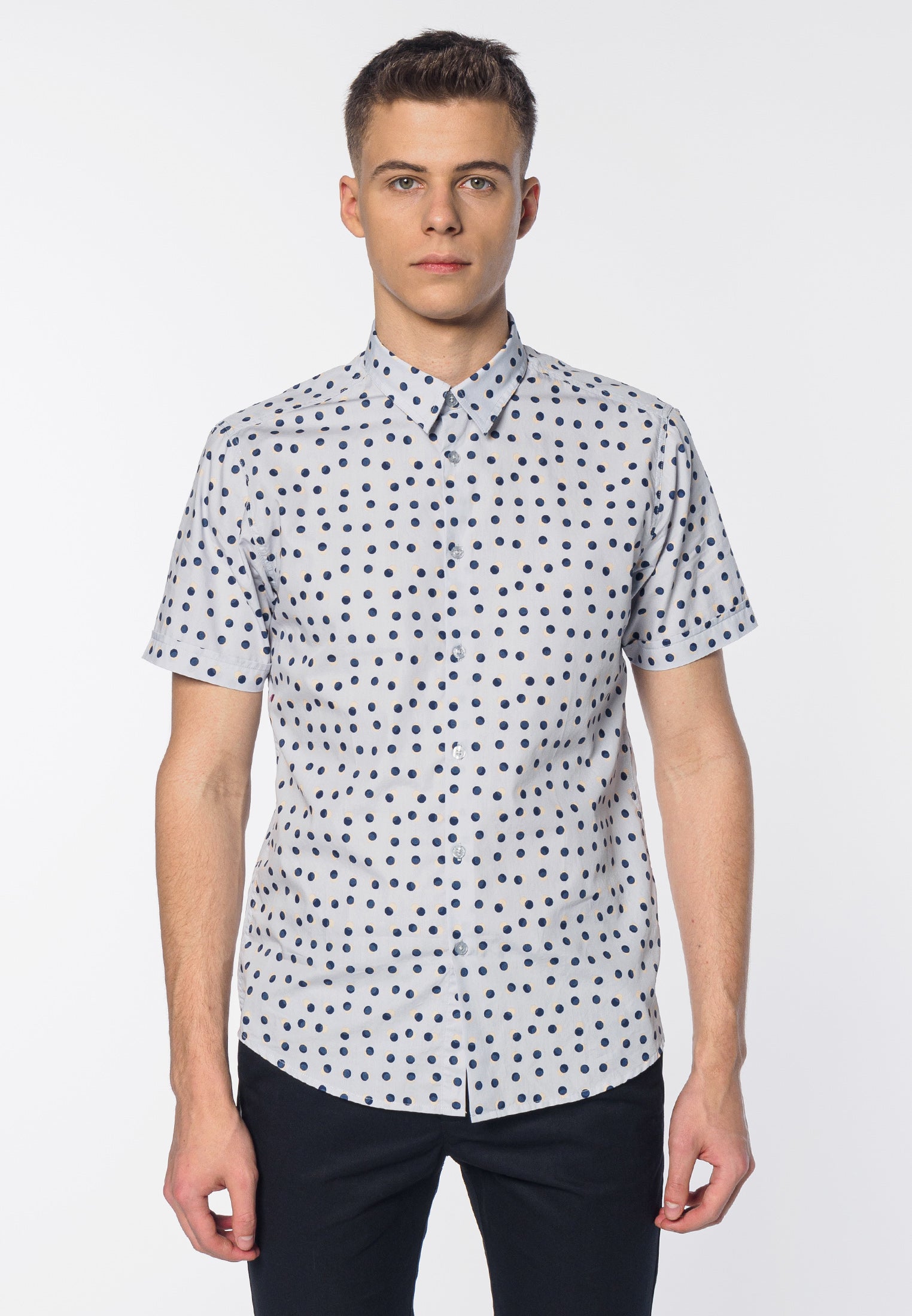 colour_Boy Blue|Shelley Spot Printed Short Sleeve Shirt - Merc London