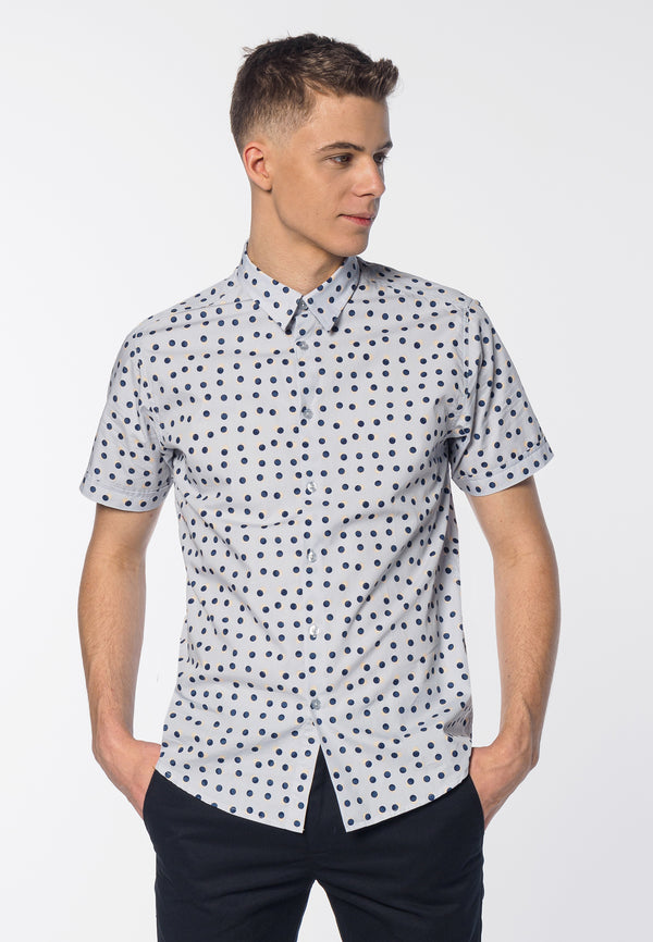 colour_Boy Blue|Shelley Spot Printed Short Sleeve Shirt - Merc London