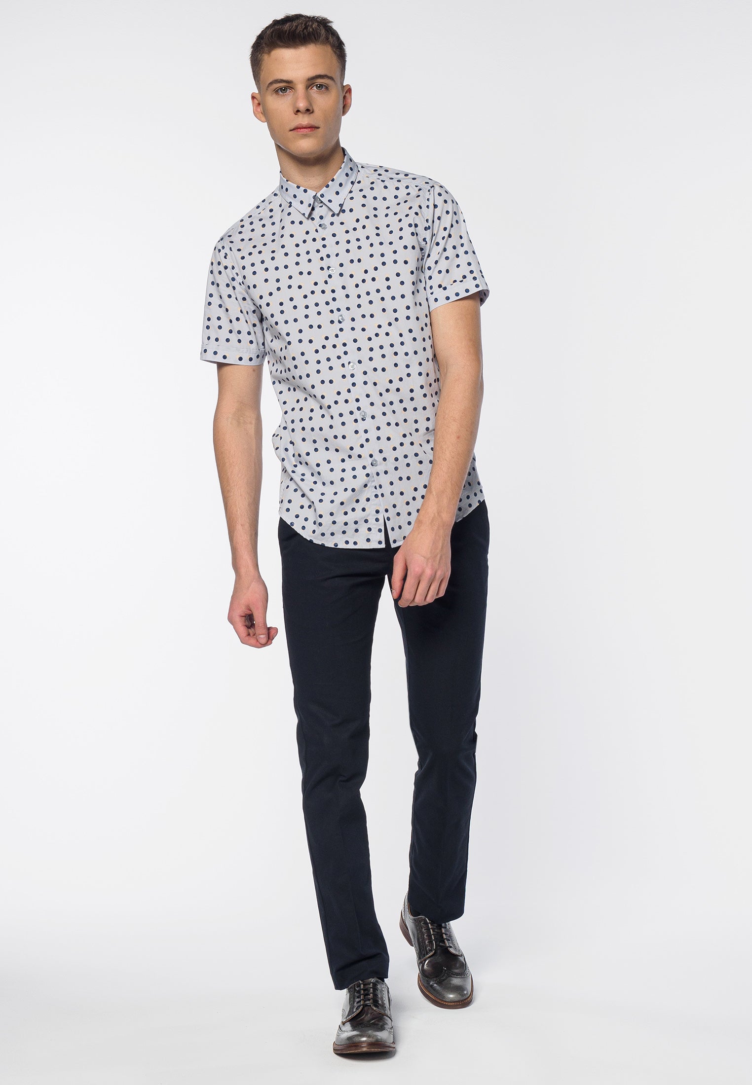 colour_Boy Blue|Shelley Spot Printed Short Sleeve Shirt - Merc London