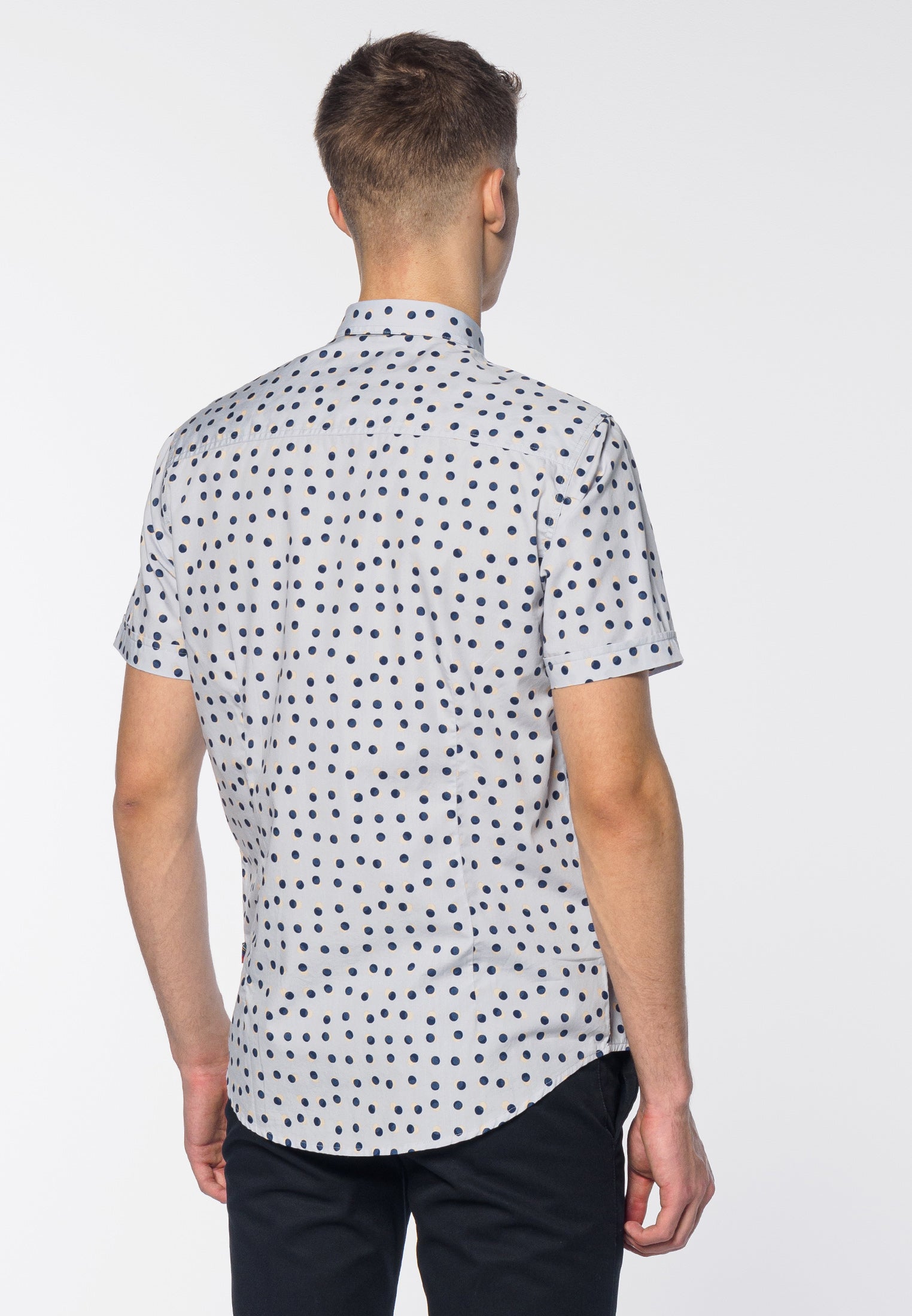 colour_Boy Blue|Shelley Spot Printed Short Sleeve Shirt - Merc London