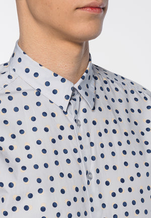 colour_Boy Blue|Shelley Spot Printed Short Sleeve Shirt - Merc London