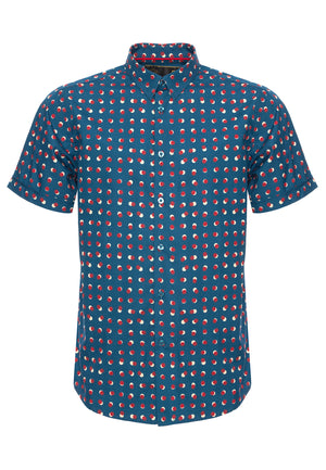 colour_Bright Blue|Shelley Spot Printed Short Sleeve Shirt - Merc London