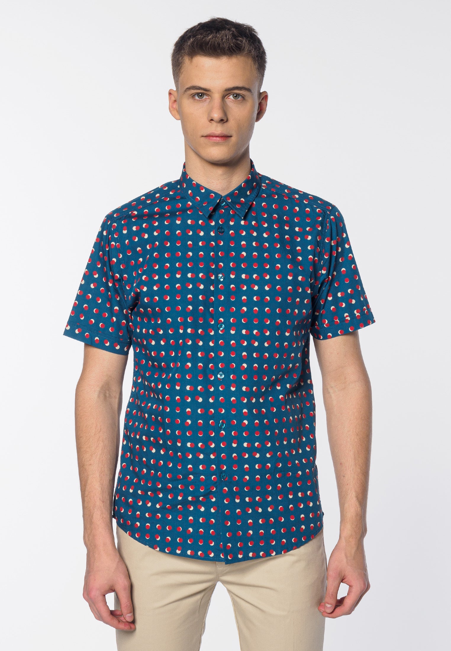 colour_Bright Blue|Shelley Spot Printed Short Sleeve Shirt - Merc London