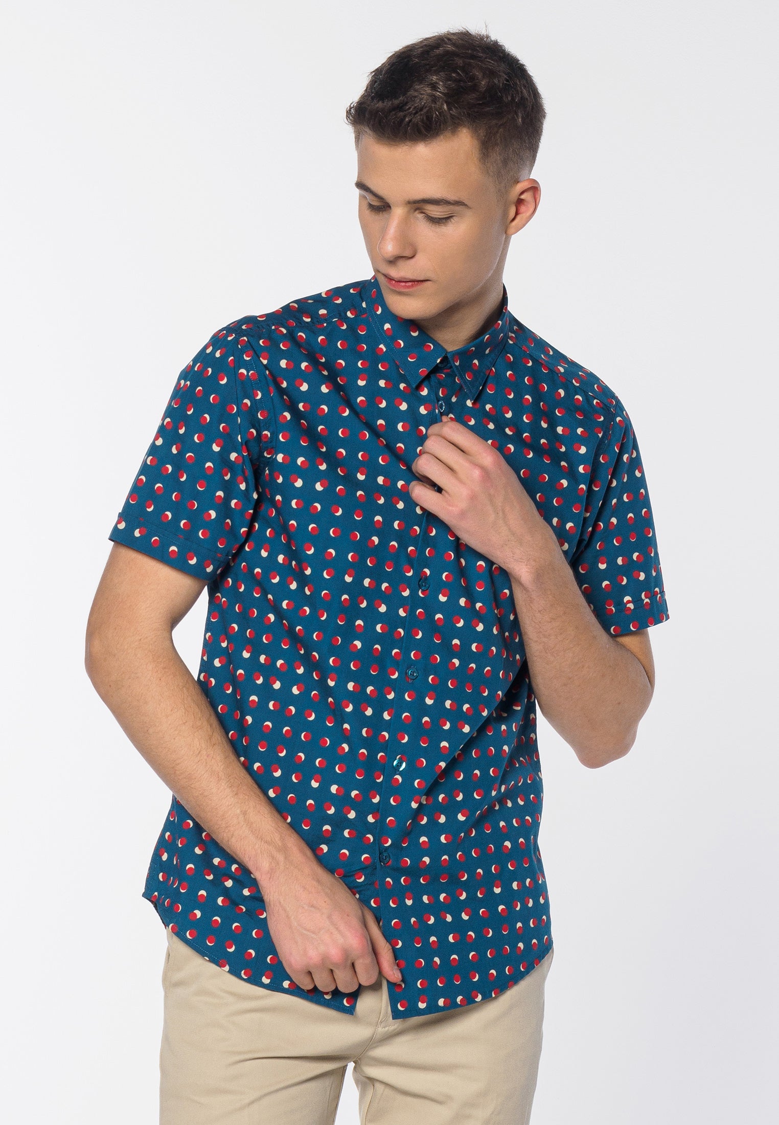 colour_Bright Blue|Shelley Spot Printed Short Sleeve Shirt - Merc London