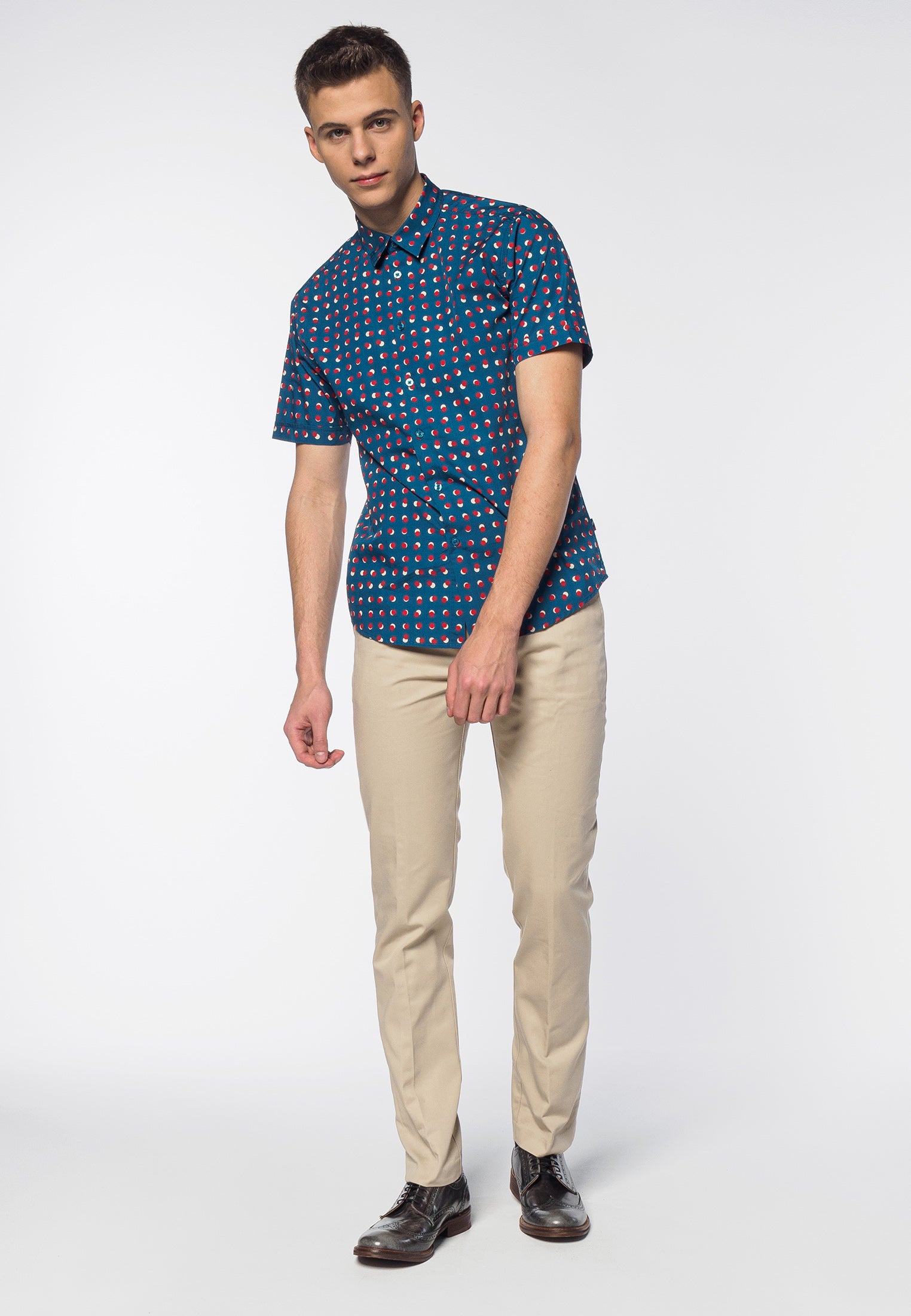 colour_Bright Blue|Shelley Spot Printed Short Sleeve Shirt - Merc London