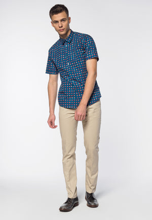 colour_Bright Blue|Shelley Spot Printed Short Sleeve Shirt - Merc London