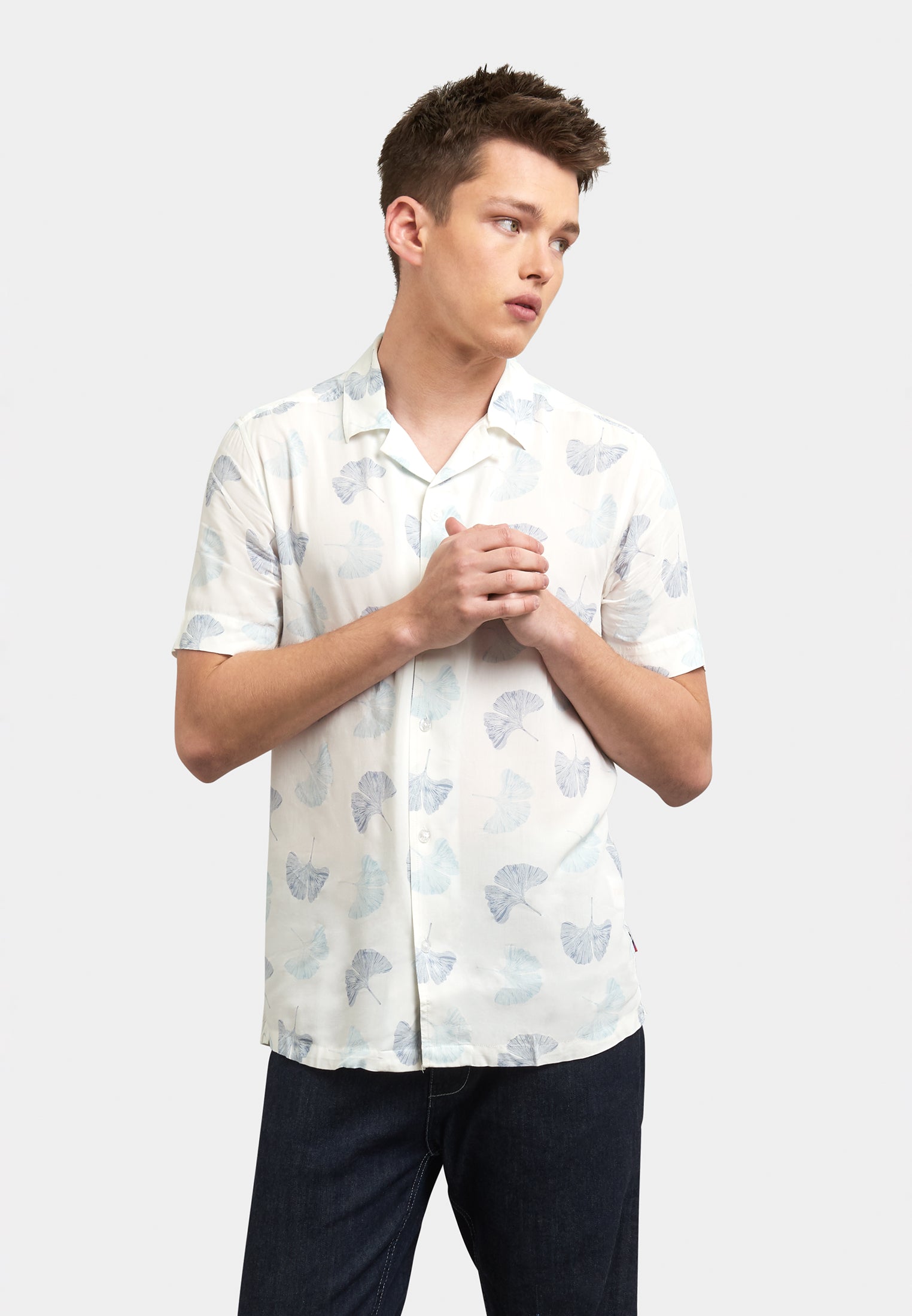 Watkins Leaf Printed Short Sleeve Shirt Front - Merc London