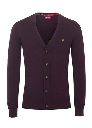 colour_Wine Marl|Harris Pure Wool Cardigan - Merc London