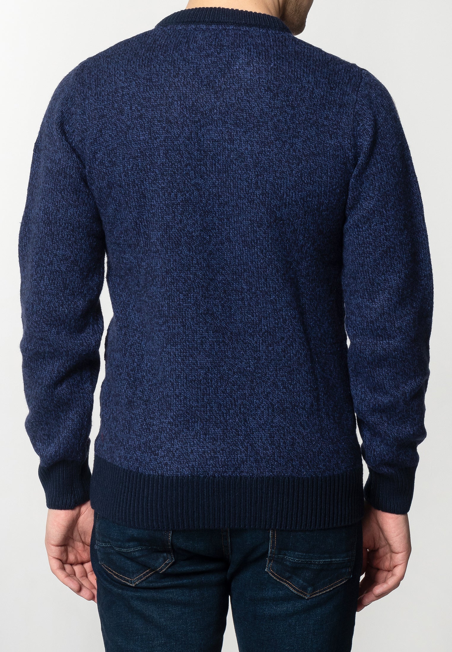 colour_Navy Marl|Hatcliffe cable v-neck jumper - Merc London