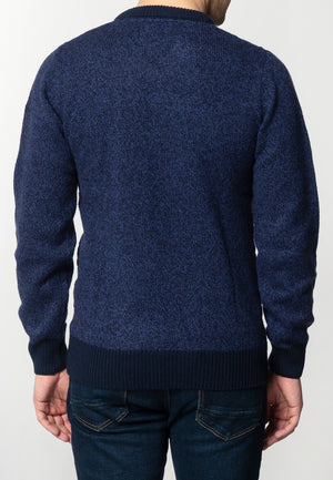 colour_Navy Marl|Hatcliffe cable v-neck jumper - Merc London