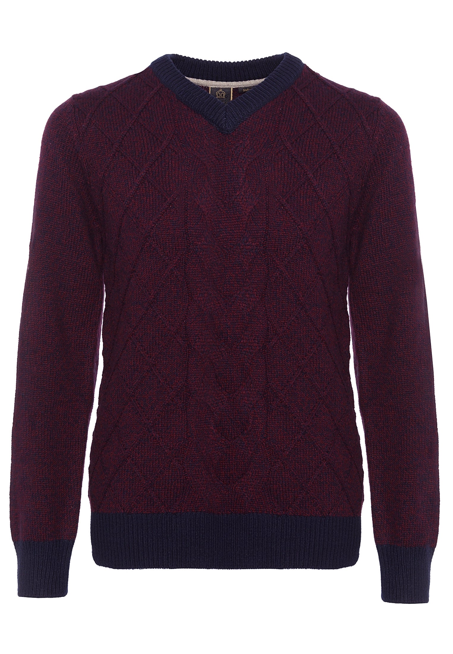 colour_Burgundy Marl|Hatcliffe cable v-neck jumper - Merc London