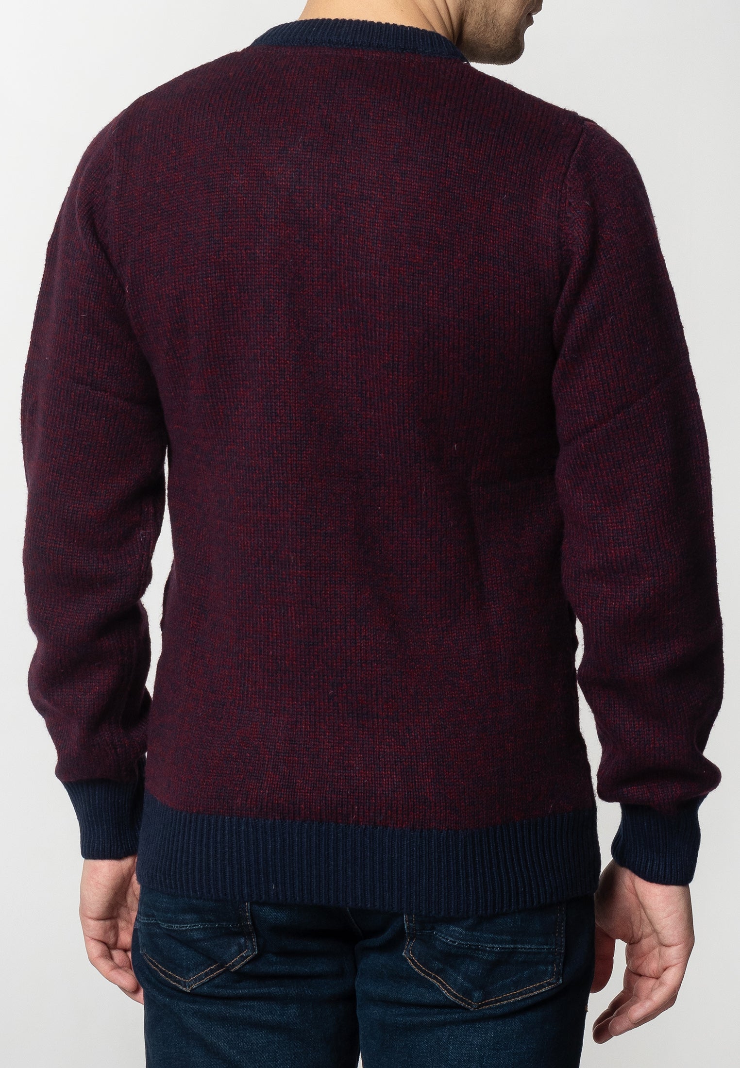 colour_Burgundy Marl|Hatcliffe cable v-neck jumper - Merc London