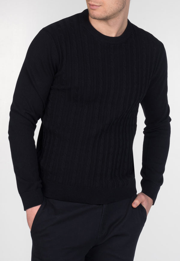 colour_Dark Navy|Muswell Cable Knit Jumper - Merc London