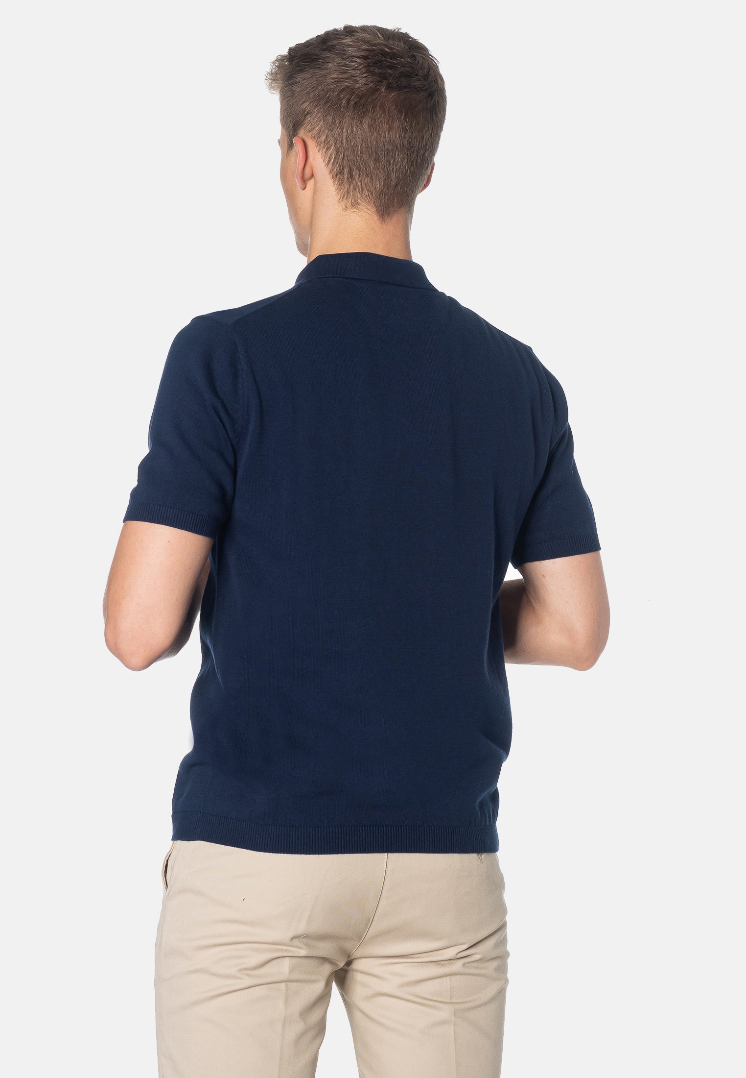 colour_Navy|Luna Knitted Polo Shirt Dark Blue - Merc London