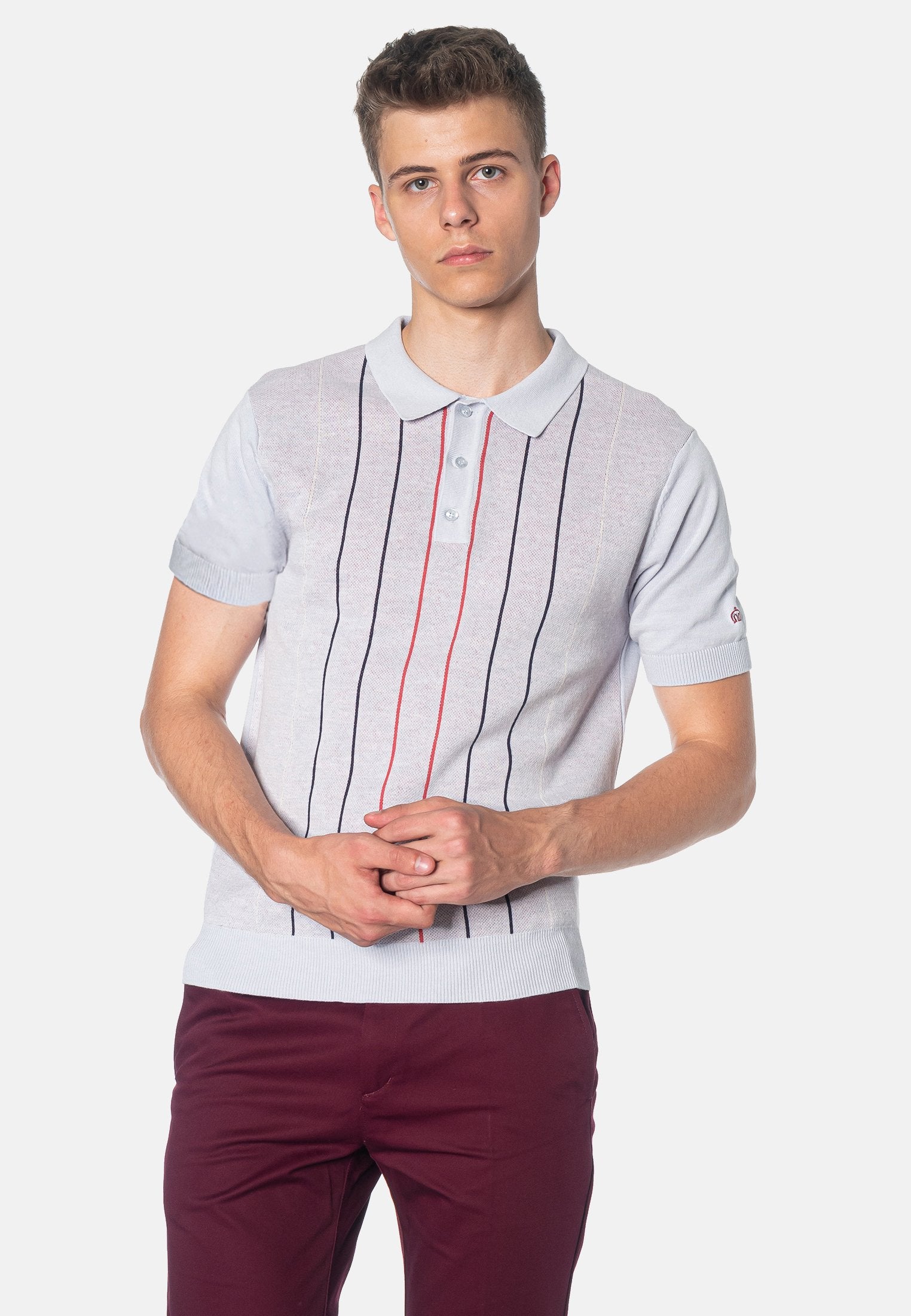 Stirling Vertical Stripes Knitted Polo Shirt - Merc London