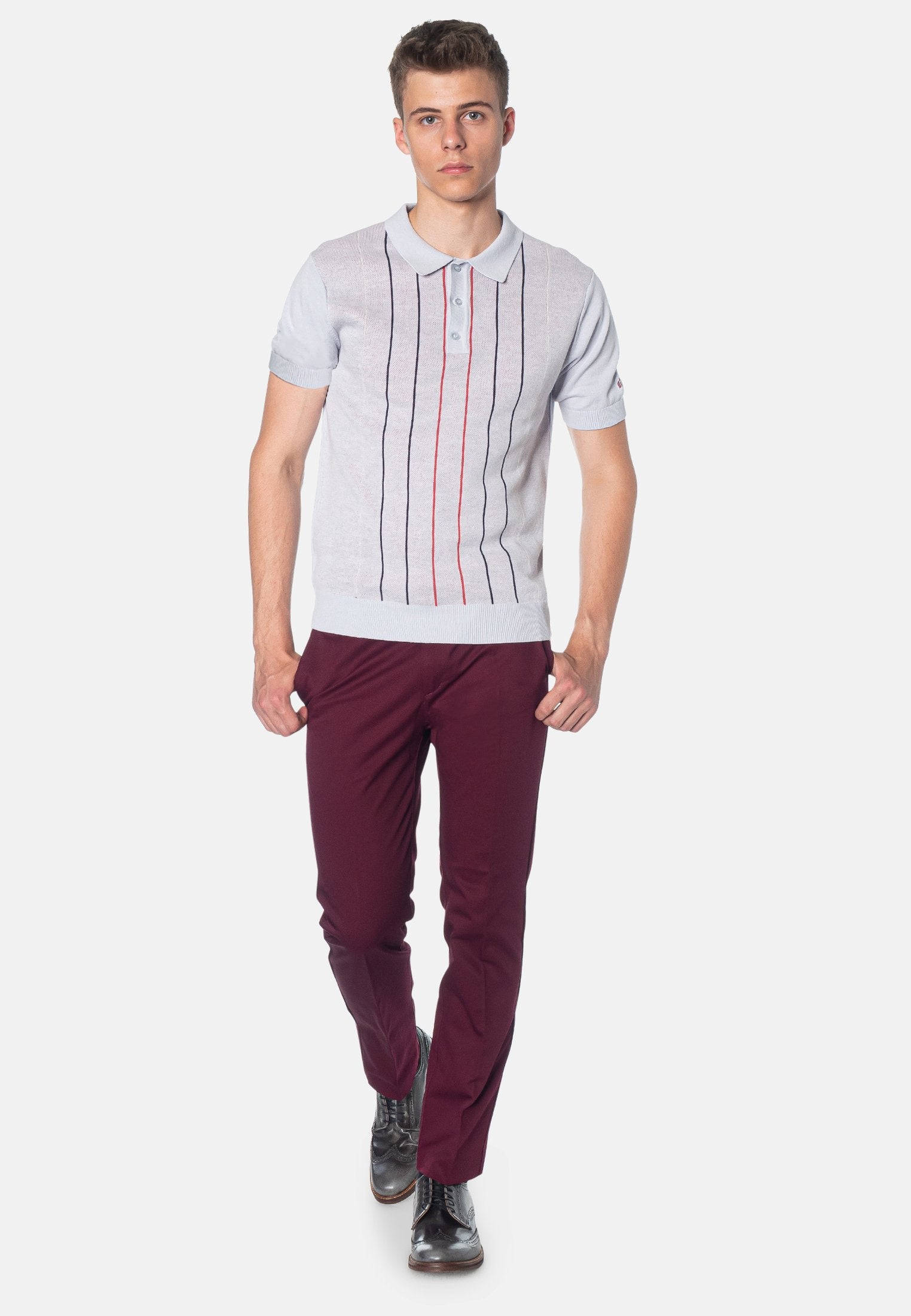 Stirling Vertical Stripes Knitted Polo Shirt - Merc London