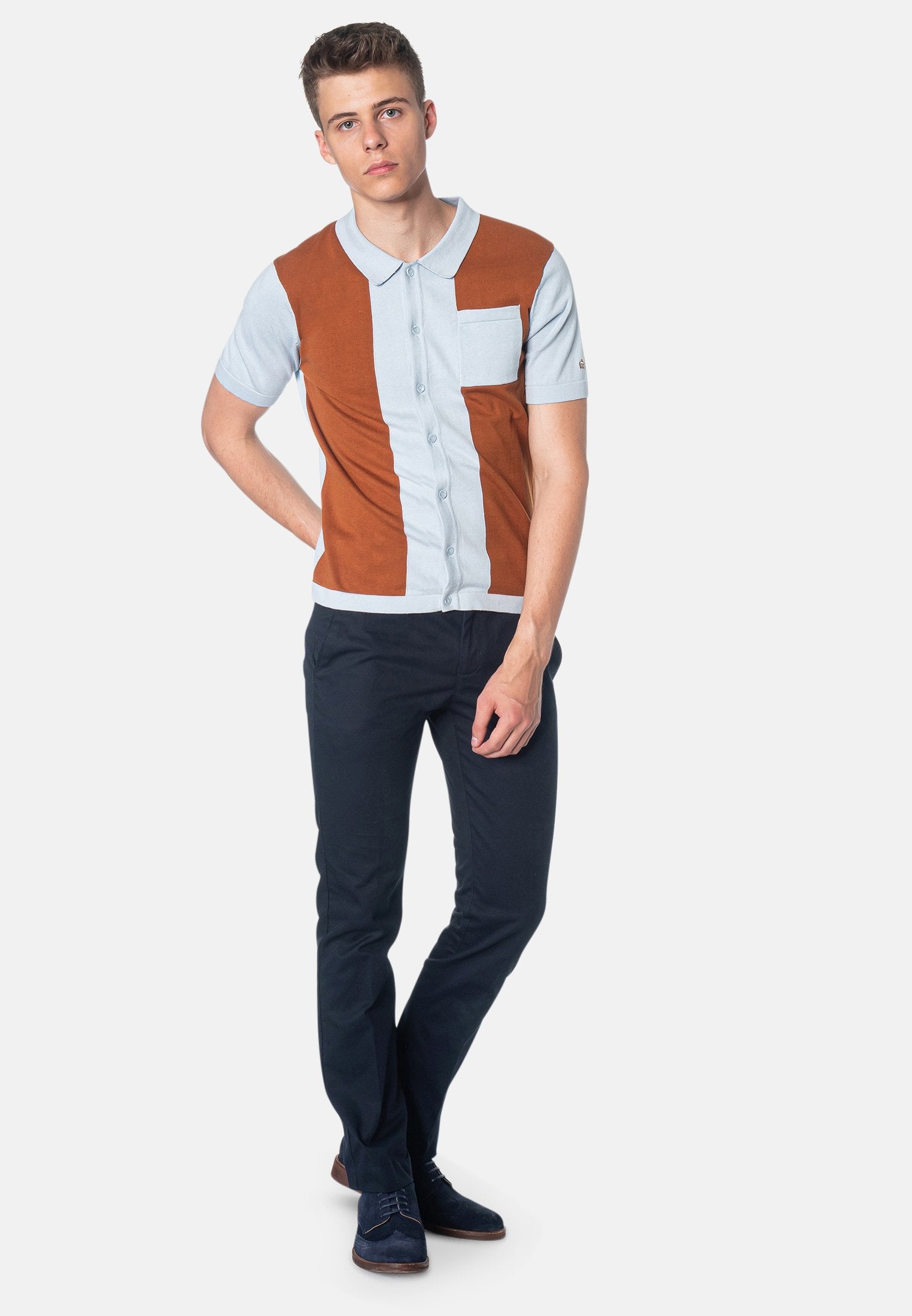 colour_Sky|Conduit Knitted Polo Shirt - Merc London