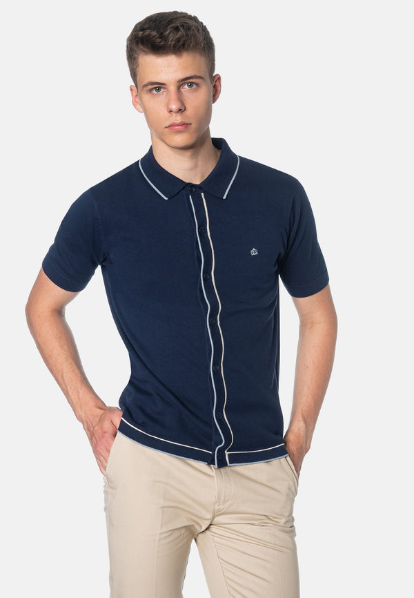 colour_Navy|Devon Knited Polo Shirt - Merc London