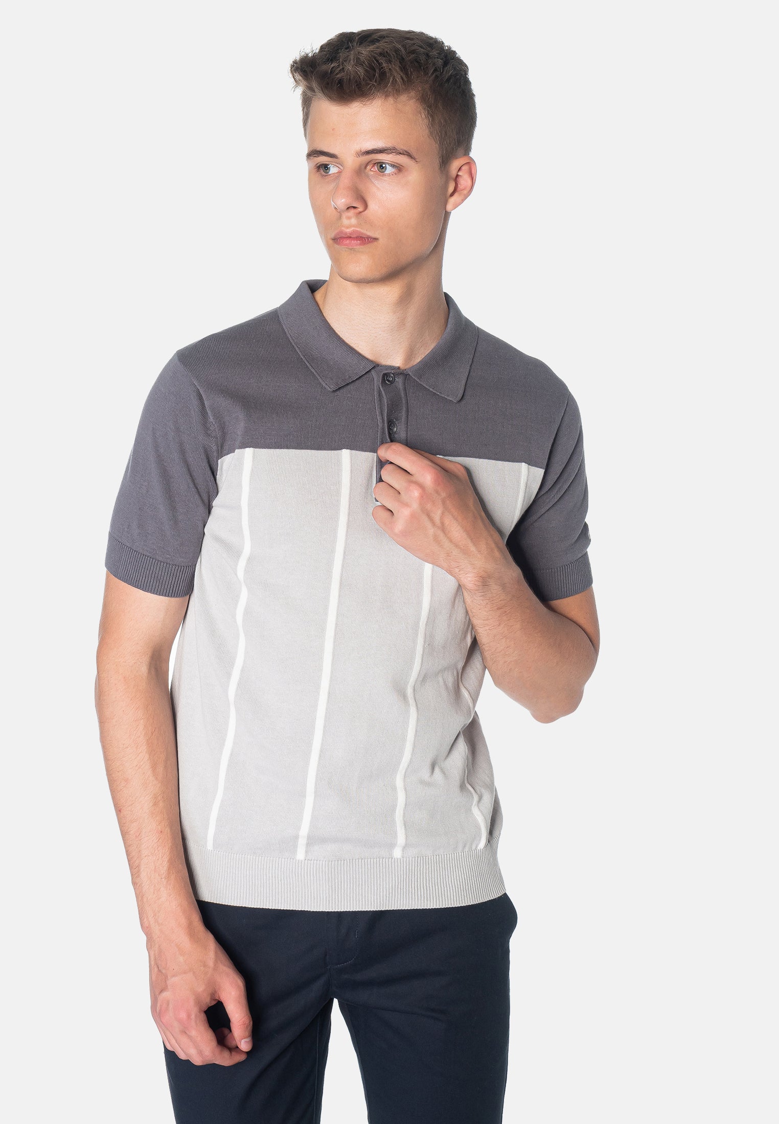 Marble Knitted Two-Tone Polo Shirt - Merc London