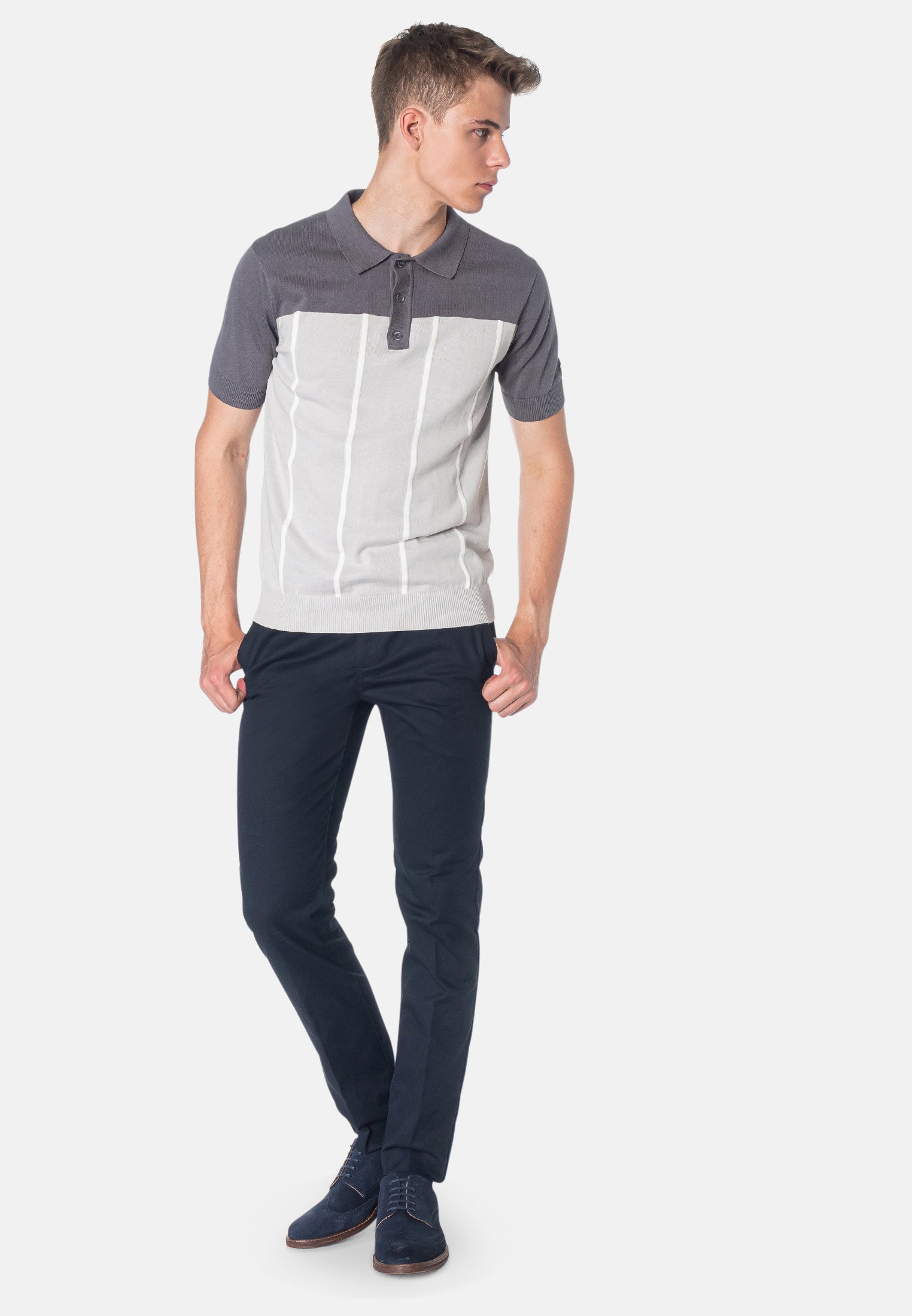 Marble Knitted Two-Tone Polo Shirt - Merc London